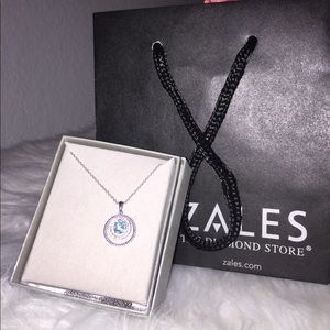 Zales diamond aquamarine stone necklace